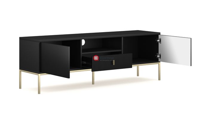CentrMebel | Тумба для ТВ двухдверная с ящиком NOVA II Gold RTV-154 (черный) 2