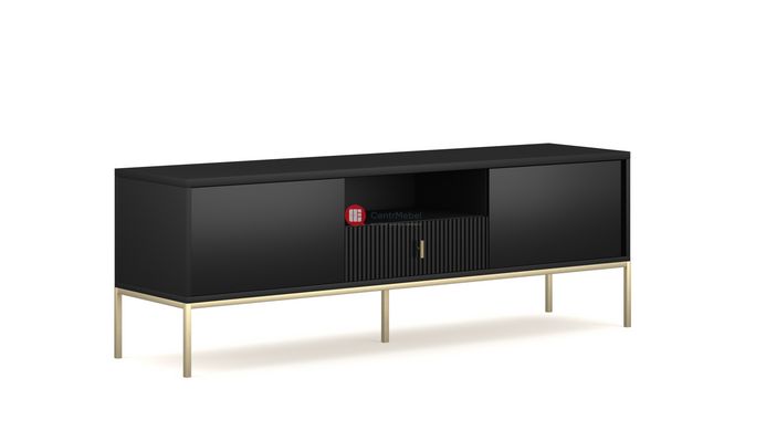 CentrMebel | Тумба для ТВ двухдверная с ящиком NOVA II Gold RTV-154 (черный) 1