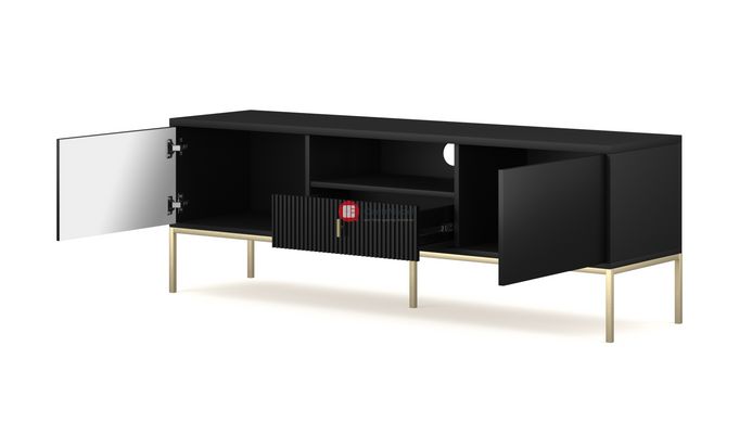 CentrMebel | Тумба для ТВ двухдверная с ящиком NOVA II Gold RTV-154 (черный) 7