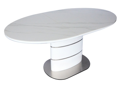 CentrMebel | Стол обеденный раскладной овальный керамический SANREMO CERAMIC 140(180)х80 (белый мрамор) 1