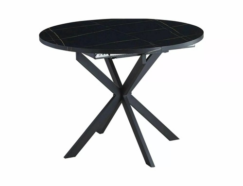 CentrMebel | Стол обеденный круглый раскладной из МДФ и натурального шпона Gaston Ø 100(135) (черный мрамор) 1