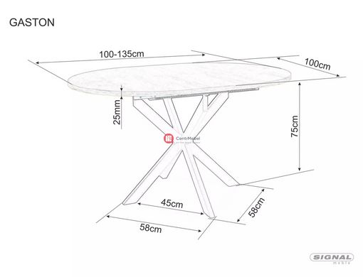 CentrMebel | Стол обеденный круглый раскладной из МДФ и натурального шпона Gaston Ø 100(135) (черный мрамор) 6