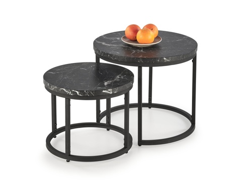 CentrMebel | Комплект журнальных столов круглых из мдф OREO (черный мрамор) 1