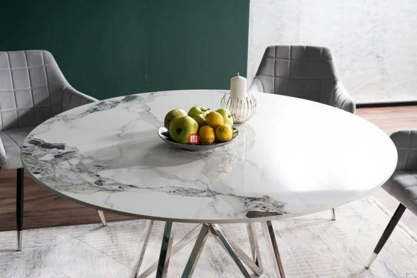 CentrMebel | Стол обеденный нераскладной керамический круглый MURANO Ø 120 белый мрамор 7