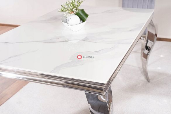 CentrMebel | Стол обеденный нераскладной керамический PRINCE CERAMIC 150х90 белый мрамор 7
