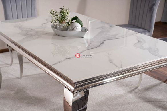 CentrMebel | Стол обеденный нераскладной керамический PRINCE CERAMIC 150х90 белый мрамор 6
