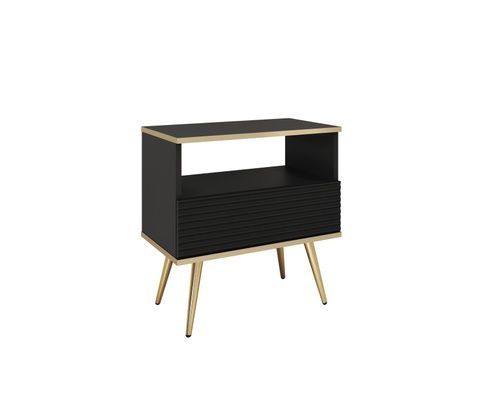 CentrMebel | Тумба приліжкова ORO MDF Чорний/Золотий каркас 1