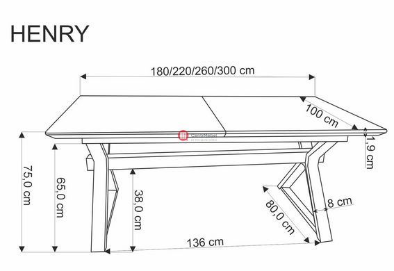 CentrMebel | Стіл обідній розкладний прямокутний МДФ + шпон HENRY 180(300)х100 (натуральний) 21