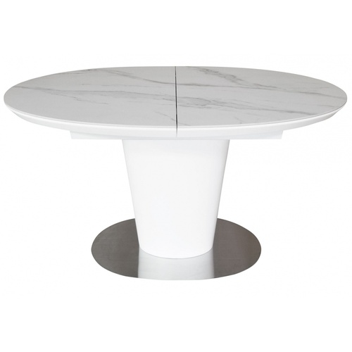 CentrMebel | Стол обеденный овальный раскладной керамический Oval Matt Staturario 120(150)х85 (белый мрамор) 1