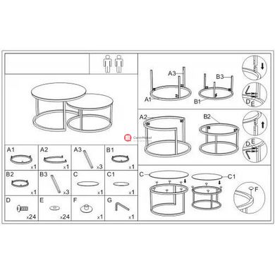 CentrMebel | Комплект журнальных столов круглых керамических FERRANTE A Черный мрамор + белый ярмур 2