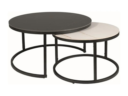 CentrMebel | Комплект журнальных столов круглых керамических FERRANTE A Черный мрамор + белый ярмур 1