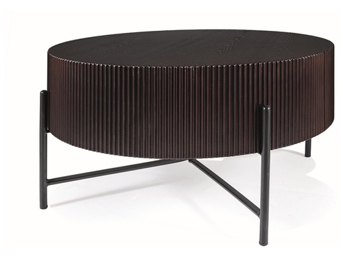CentrMebel | Журнальний столик дерев'яний з металом діаметр 80X40 TUCA (Темний Горіх/Чорний) 1