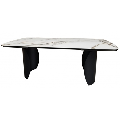 CentrMebel | Стол обеденный прямоугольный раскладной керамический Palazzo Golden Rivers/Black 200(300)х100 (белый мрамор) 1