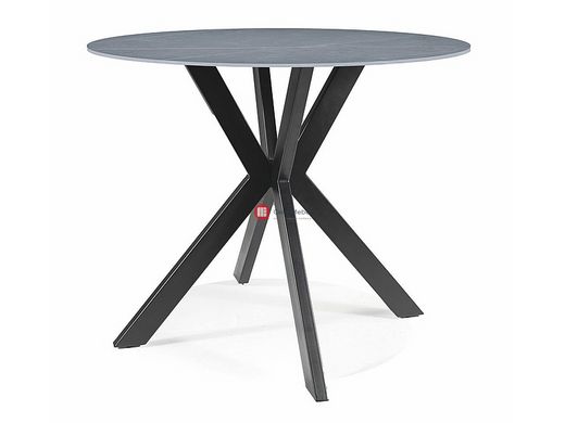 CentrMebel | Стол обеденный круглый керамика (эффект мрамора) диаметр 90 TALIA (Серый(эффект мрамора)/Черный) 1