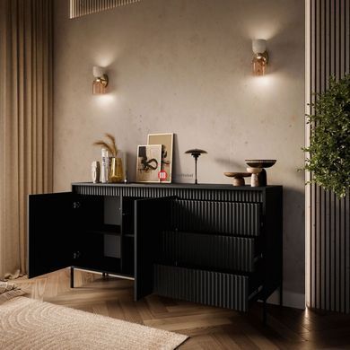 CentrMebel | Комод дводверний з шухлядами для вітальні KSZ153 SENSO (чорний) 4