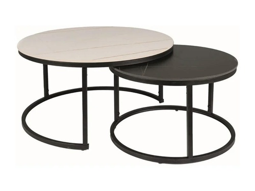 CentrMebel | Комплект журнальних столів круглих керамічних FERRANTE B Чорний мармур + Білий иармур 1