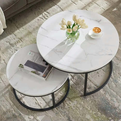 CentrMebel | Комплект журнальных столов круглых керамических FERRANTE C Серый мрамор 1