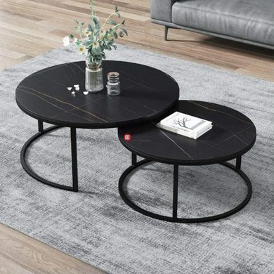 CentrMebel | Комплект журнальних столів круглих керамічних FERRANTE D Чорний мармур 4