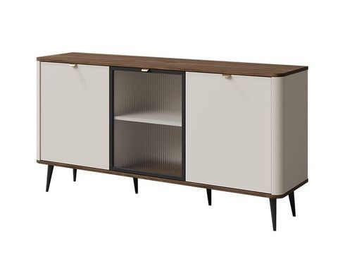 CentrMebel | Комод со стеклянной дверцей MARLY K-160 кашемир/орех 1