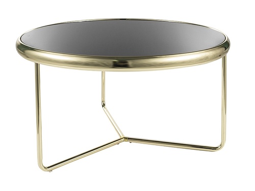 CentrMebel | Журнальний столик скляний з металом діаметр74 SCARLET (Чорний/Золото) 1