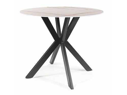 CentrMebel | Стол обеденный круглый керамика (эффект мрамора) диаметр 90 TALIA (Белый (эффект мрамора)/Черный) 1