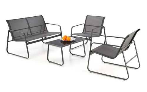 CentrMebel | Комплект для відпочинку скляний стіл журнальний з кріслами CONOR (чорний) 1