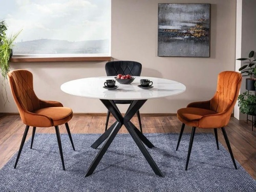 CentrMebel | Стол обеденный нераскладной керамический круглый TALIA Ø 120 белый мрамор 1