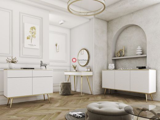CentrMebel | Комод тридверний ORO MDF Білий/Золотий каркас 3