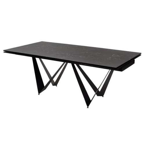 CentrMebel | Стол обеденный прямоугольный раскладной керамический Fjord Black Marble 200(300)х100 (черный мрамор) 1