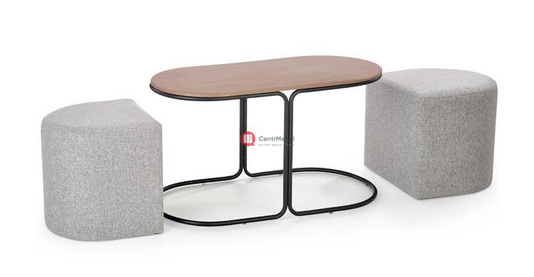 CentrMebel | Комплект PAMPA, Журнальный стол + 2 пуфа (орех/черный, серый) 2
