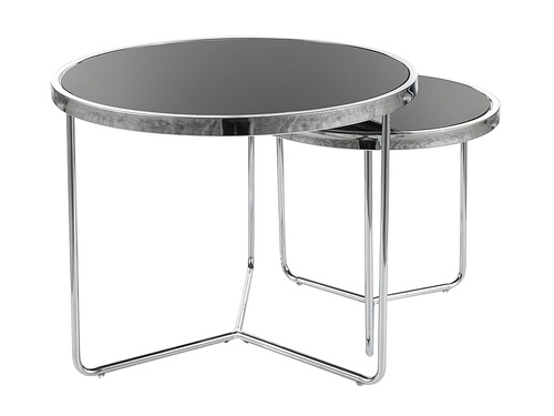 CentrMebel | Журнальный столик стеклянный с металлом диаметр 60 (комплект) SALVA (Черный/Хром) 1