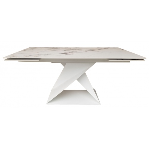 CentrMebel | Стол обеденный прямоугольный раскладной керамический Rio Sofia Gold 160(240)х90 (белый мрамор) 1