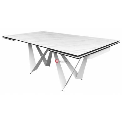 CentrMebel | Стол обеденный прямоугольный раскладной керамический Fjord Silver Shadow 200(300)х100 (белый мрамор) 1