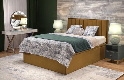 CentrMebel | Двоспальне ліжко в тканині з підйомним механізмом ASENTO 160x200 (жовтий) 1