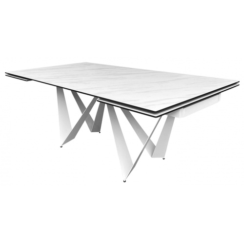 CentrMebel | Стол обеденный прямоугольный раскладной керамический Fjord Silver Shadow 200(300)х100 (белый мрамор) 1