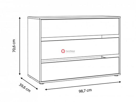 CentrMebel | Комод внутренний 3S к шкафу STARLET WHITE TWTK24 (A06 серый) 3